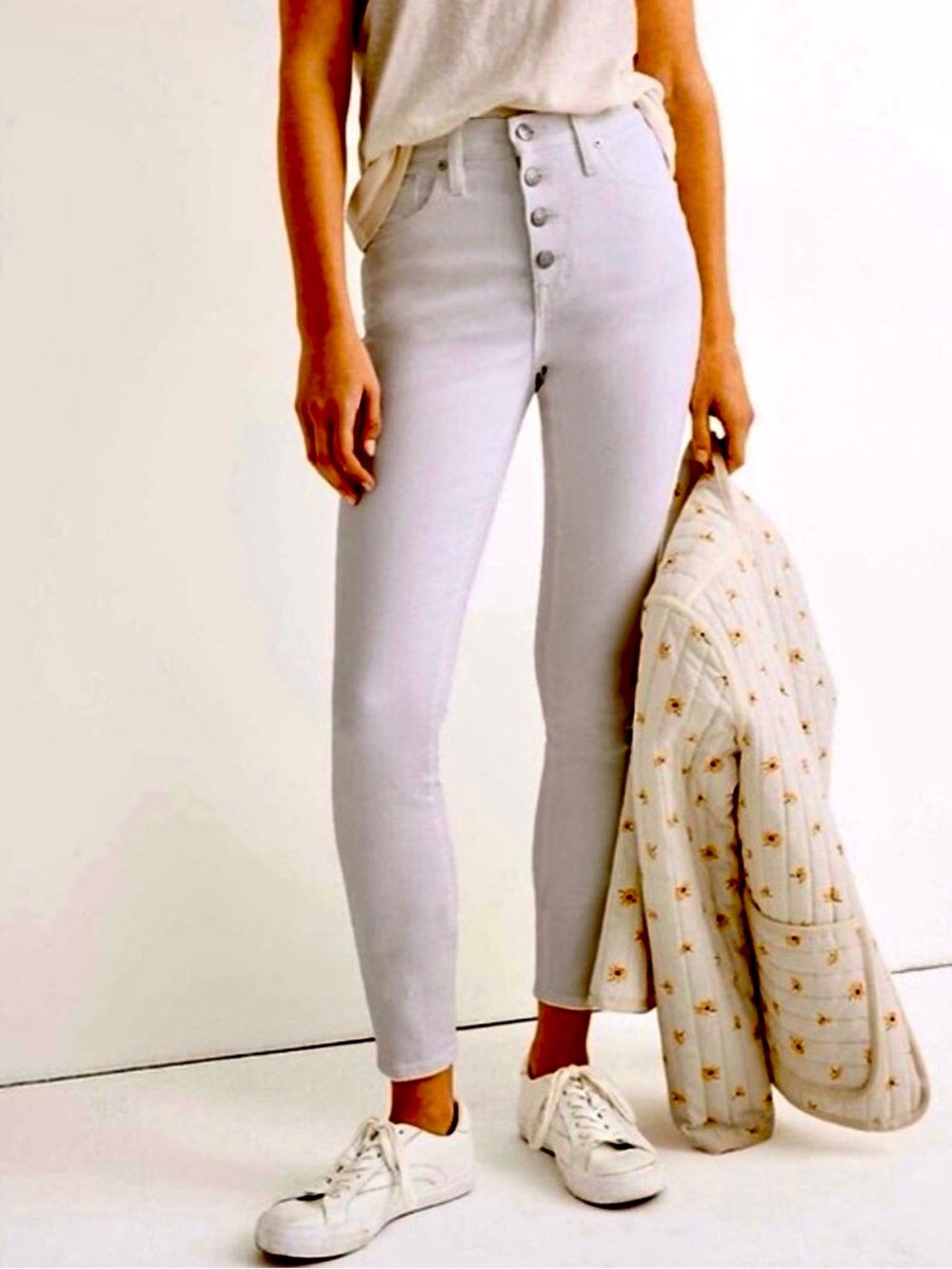 Madewell 10”  High-Rise Skinny Crop White Button-Fly  Jeans